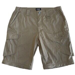 CQR Mens Khaki Tactical Quick Dry Stretch Elastic Waist Cargo Shorts 32 X 10”